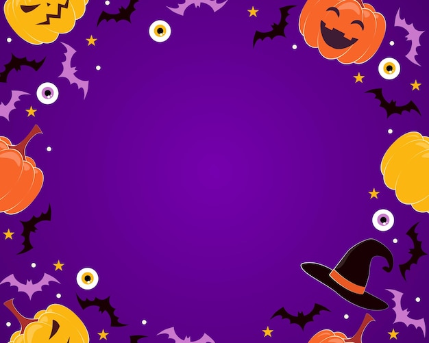 Bunter purpurroter hintergrund mit halloween-kürbisen und fledermäusen im flachen design auch im corel abgehobenen betrag