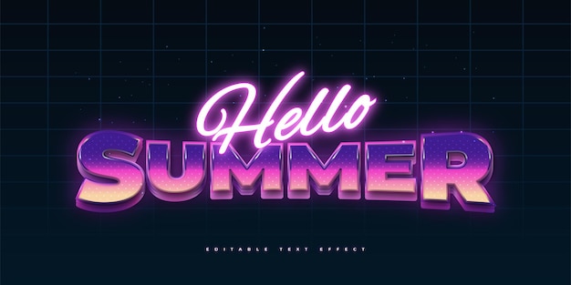 Bunter retro- und neon-textstil-effekt hallo sommer-textstil