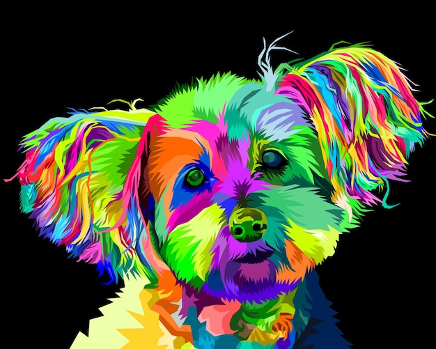 Vektor bunter yorkshire terrier hundekopf im pop-art-stil. vektor-illustration.