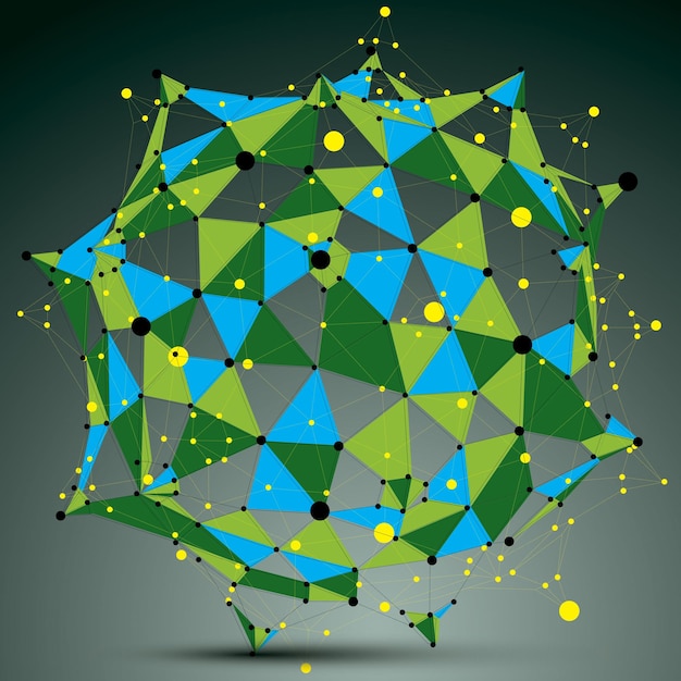 Buntes digitales Objekt des räumlichen Vektors, Abbildung der Technologie 3d mit geometrischen Elementen und Drahtmodell.
