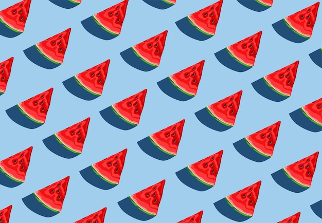 Buntes Fruchtmuster von frischen Wassermelonenscheiben auf blauem Hintergrund
