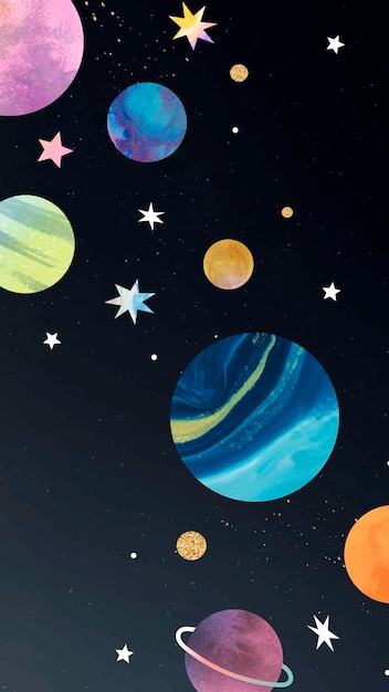 Buntes galaxie-aquarell-gekritzel auf schwarzem hintergrundvektor