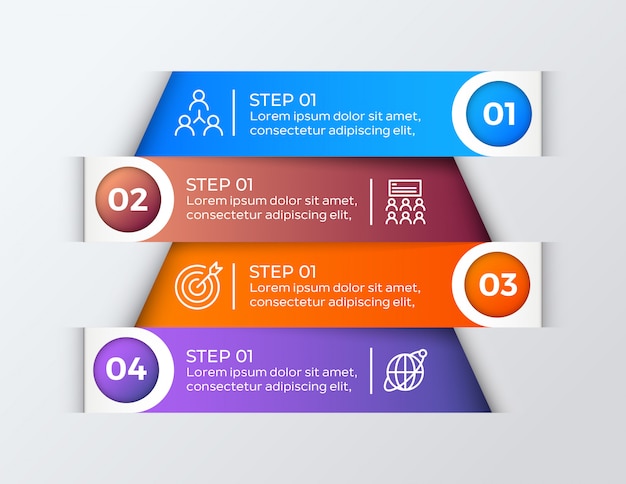 Buntes geschäft mit 4 schritten infographic