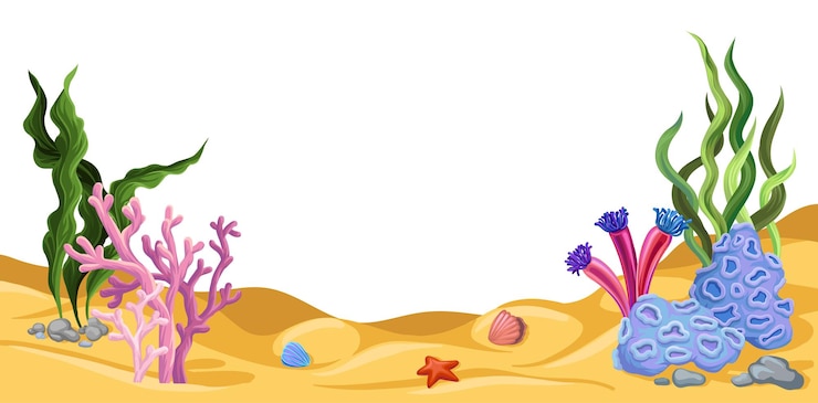 Vektor buntes gestaltungselement der unterwasserwelt der meereslebewesen-vektorillustration für plakat oder fahne mit platz für text