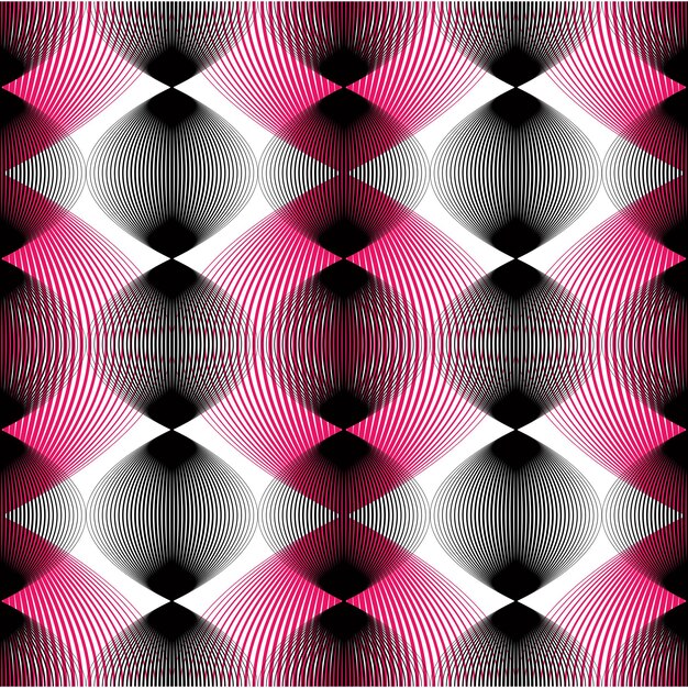 Buntes illusorisches abstraktes nahtloses Muster mit überlappenden geometrischen Formen. Vektorsymmetrischer, transparenter Hintergrund.