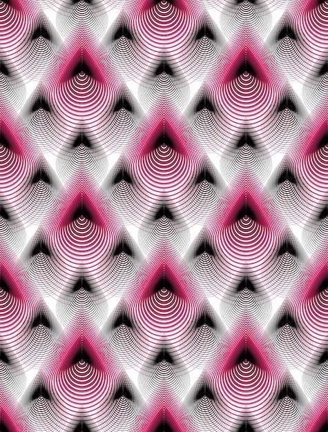 Buntes illusorisches abstraktes nahtloses Muster mit überlappenden geometrischen Formen. Vektorsymmetrischer, transparenter Hintergrund.