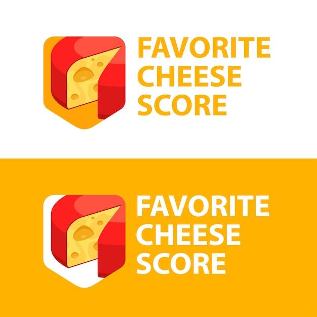Vektor buntes logo im lieblings-cheese-store-stil isoliert auf weißem und orangefarbenem hintergrund