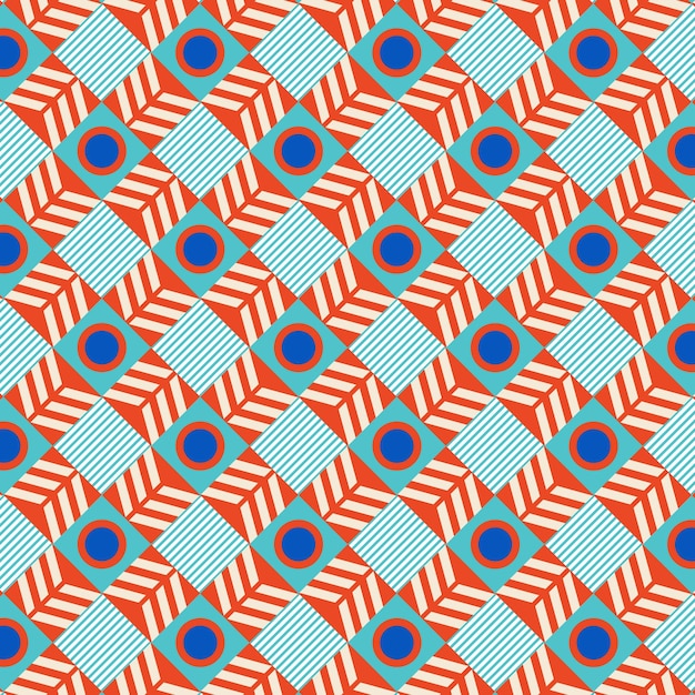Buntes neogeometrisches Muster Neogeometrisches nahtloses Periodengitter mit farbigen geometrischen Formen M