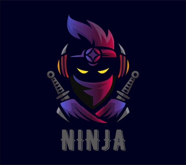 Buntes ninja-logo mit schwert, kreatives ninja-maskottchen-logo