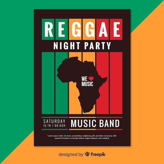 Buntes reggae-partyplakat mit flachem design