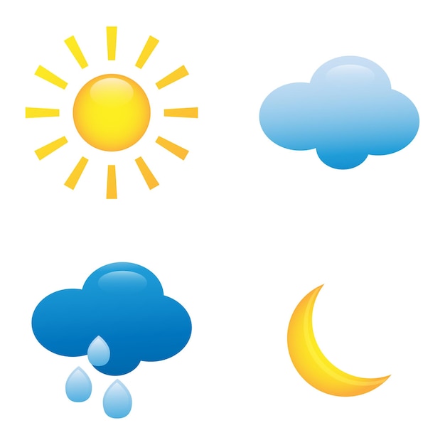 Buntes wetter-icon-set wetter-icons für web forecast wetter flache symbole meteorologie und klima-design-elemente isoliert auf weißem hintergrund enthält symbole der sonne, wolken, regen und mond