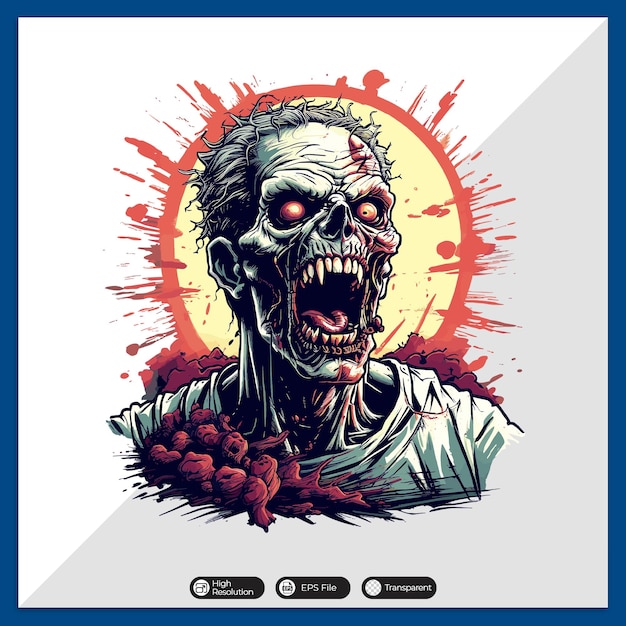 Buntes Zombie-Kopf-Vektor-T-Shirt-Design