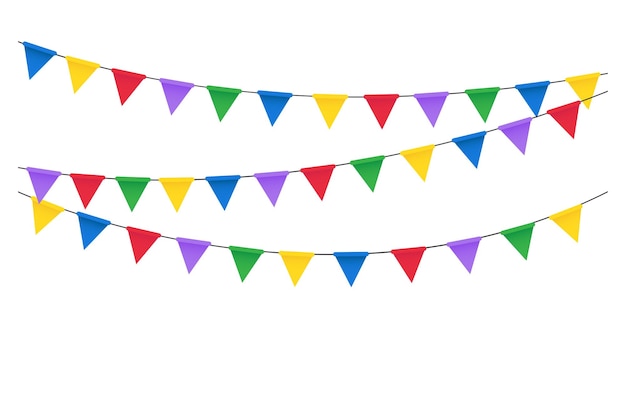 Bunting party flags bunte dreiecke, die an einem seil hängen karnevalsfest oder geburtstagsvektor