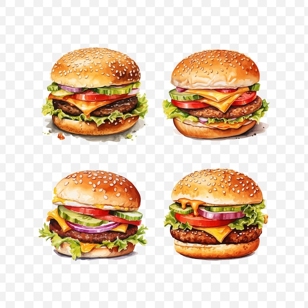 Vektor burger aquarell-vektorelement-satz transparenter isolierter generativer ai