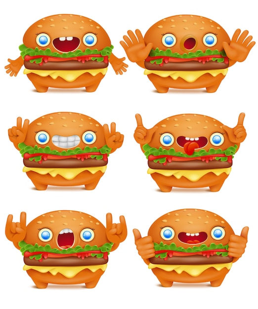 Burger emoticon zeichentrickfigur sammlung