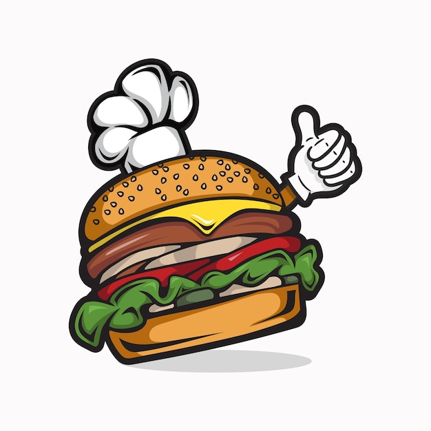 Burger-Fast-Food-Restaurant-Maskottchen-Logo-Design-Vorlagenvektor