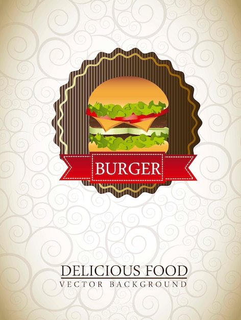 Burger-label über ornament hintergrund vektor-illustration