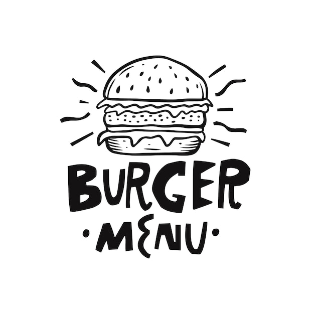 Burger-menü schriftzug logo-stil. skizzenkunst. schwarze farbvektorillustration.