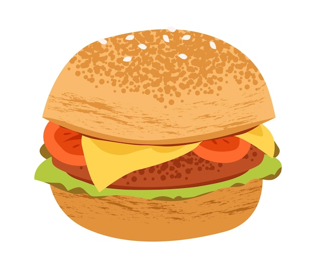 Burger mit frischem Gemüse Schnellessen und Picknick Stimmung flache Vektor-Illustration