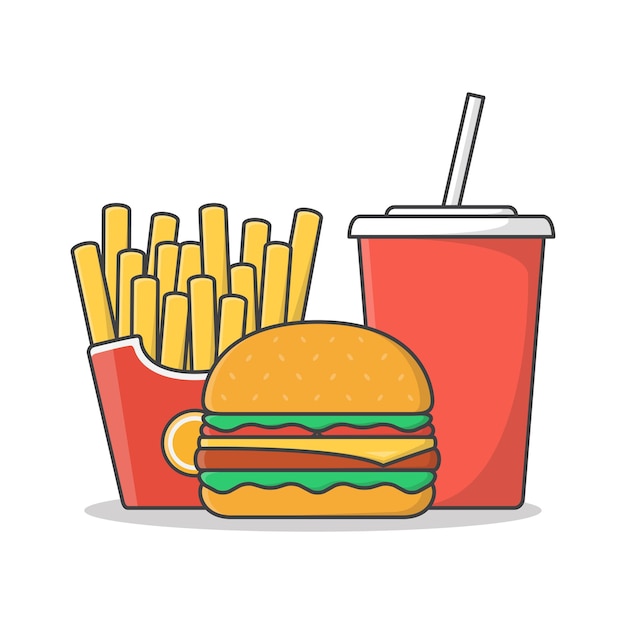 Burger mit Pommes und Soda