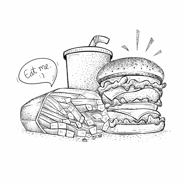 Vektor burger pack vektor, hand gezeichnete stil fast-food-illustration