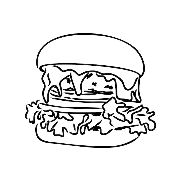 Burger schwarze umrissskizze vintage-stil vektor-illustration