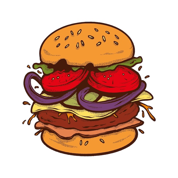 Burger-Skizze voller Farbe Hand zeichnen