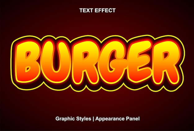 Vektor burger-texteffekt mit grafikstil und bearbeitbar