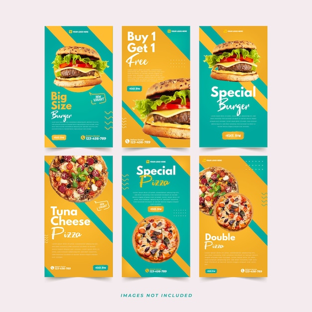 Burger und Pizza Instagram-Vorlage für Social Media-Werbevorlage Premium Vector