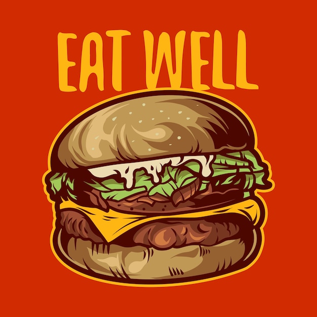 Vektor burger-vektor-illustration-design auf rotem hintergrund