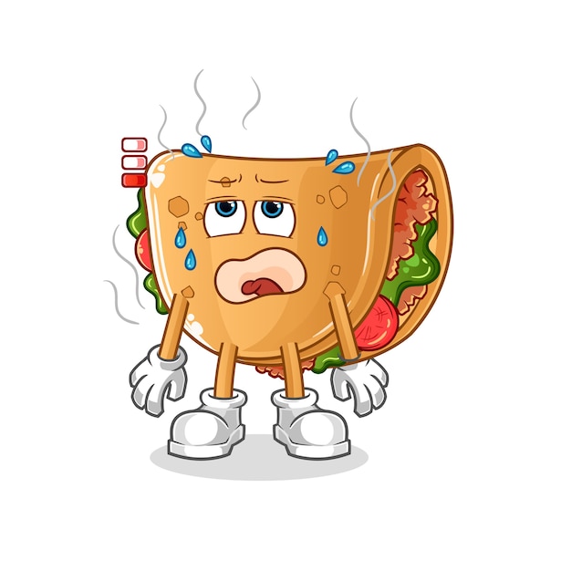 Burrito low battery maskottchen. karikatur