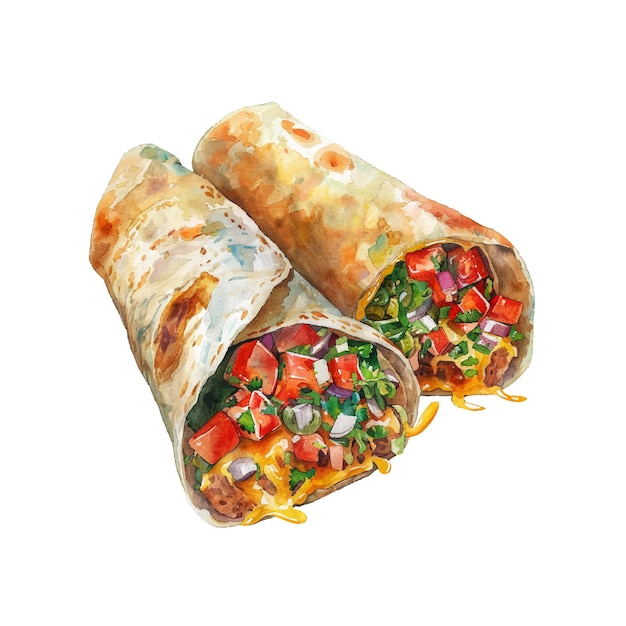 Burrito-Vektorillustration im Aquarell-Stil