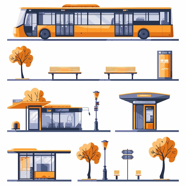 Vektor bus_stop_flat_set_vector_illustration