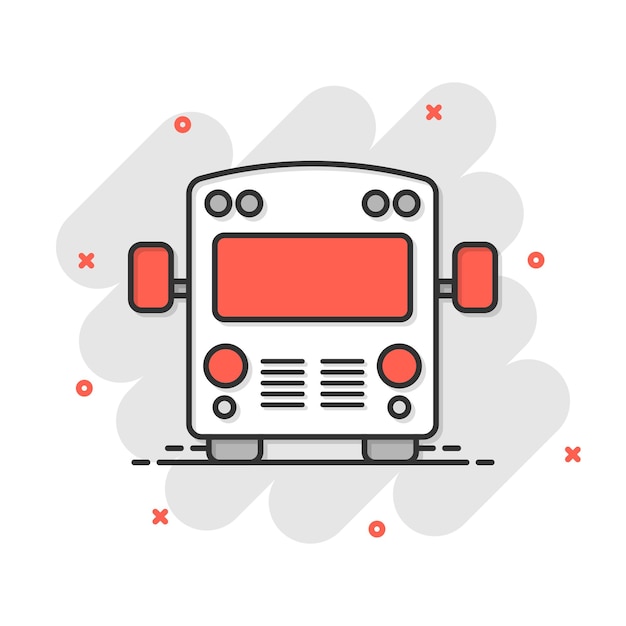 Vektor bus-symbol im comic-stil coach car cartoon vector illustration auf weißem, isoliertem hintergrund geschäftskonzept mit autobus-splash-effekt