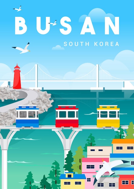 Busan Südkorea Plakatvektorillustration