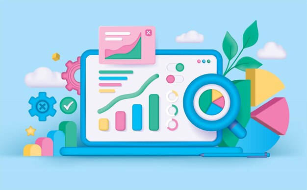 Business-Analyse-Dashboard Gear Mechanism Graph Growth Multi Color Data Analytics