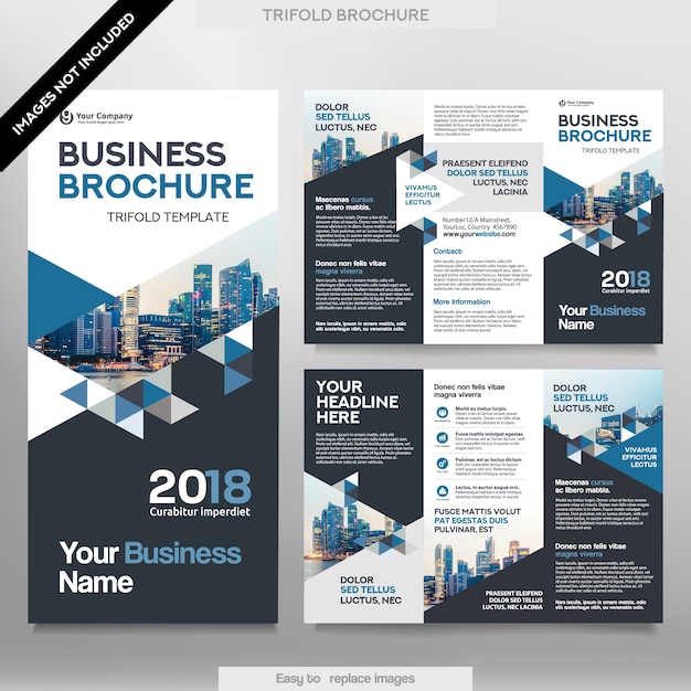 Business broschüre vorlage in tri fold layout. corporate design leaflet mit ersetzbarem bild.