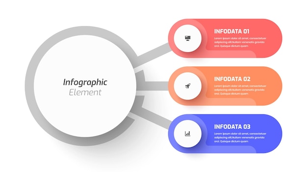 Business central circle infografik-präsentation mit circle label 3 optionen und symbol für workflow