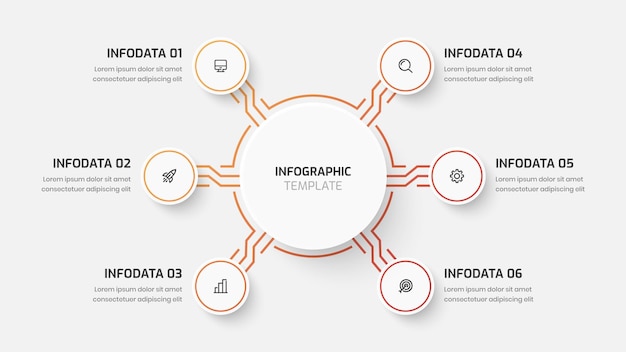 Business Central Circle Infografik-Technologie mit Gradient Color Circle Label 6 Option und Symbol