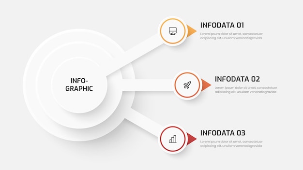 Business central infografik-präsentation mit option und symbol für gradient color circle label 3