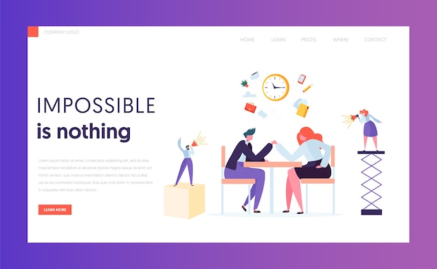 Business competition concept landing page. worker gender challenge.