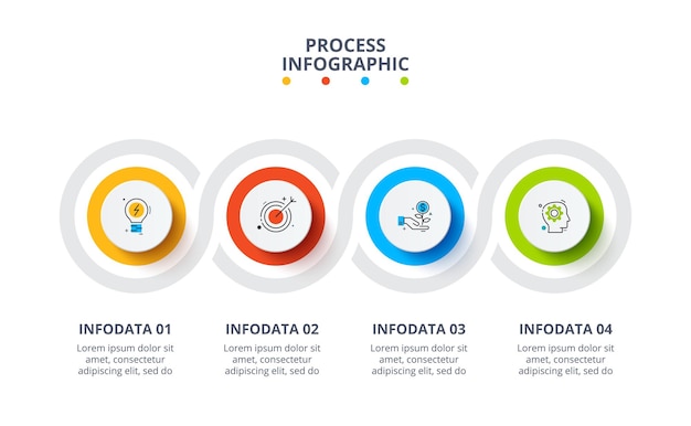 Vektor business-daten-visualisierung prozessdiagramm abstrakte elemente des diagramms mit 4 schrittoptionen