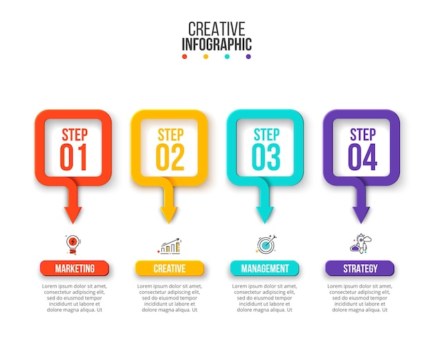 Business-Daten-Visualisierung. Prozessdiagramm. Abstrakte Elemente des Graphen, Diagramm mit 4 Optionen