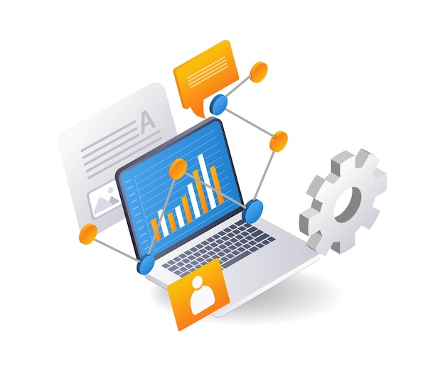 Business Development Analyst Datenprozess flache isometrische 3D-Illustration