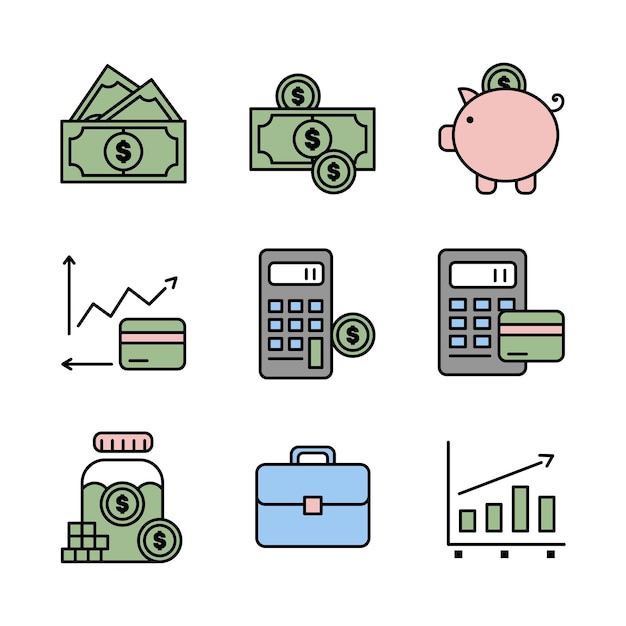 Business Finance Icon Collection mit modernem und professionellem Stil