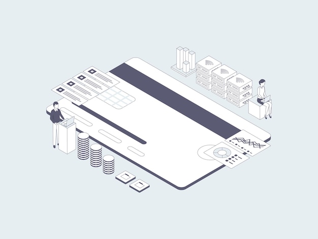 Business-Finanzen isometrische Illustration Lineal Grey. Geeignet für mobile Apps, Websites, Banner, Diagramme, Infografiken und andere grafische Elemente.
