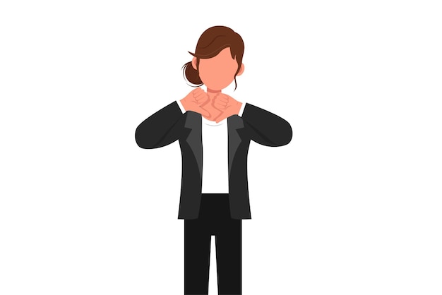 Business flat cartoon stil zeichnung unglückliche geschäftsfrau zeigt daumen nach unten zeichen gesten abneigung nicht einverstanden enttäuschung missbilligen keinen deal emotion person grafikdesign vektor-illustration