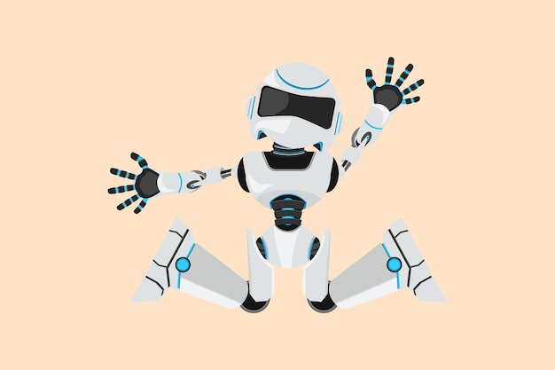 Business flat cartoon style zeichnung glücklicher roboter, der mit erhobenen beinen und gespreizten armen springt moderne roboter künstliche intelligenz elektronikindustrie grafikdesign vektorillustration