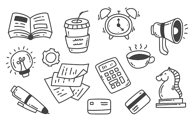 Business Geld Finanzen Büro Doodle Skizze Ideen handgezeichnete abstrakte Set-Sammlung
