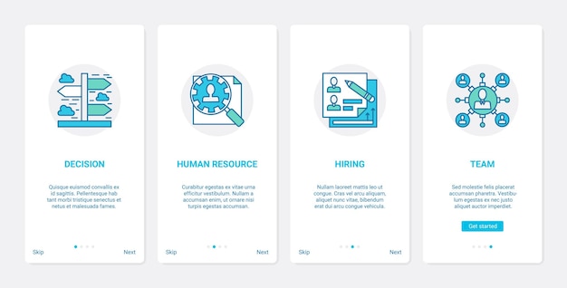 Business HR Management Recruitment ux ui Onboarding Mobile App-Seitenbildschirmsatz